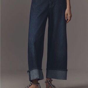 Pilcro Kayden railroad cuffed Dark Denim Striped Pants 28 like new